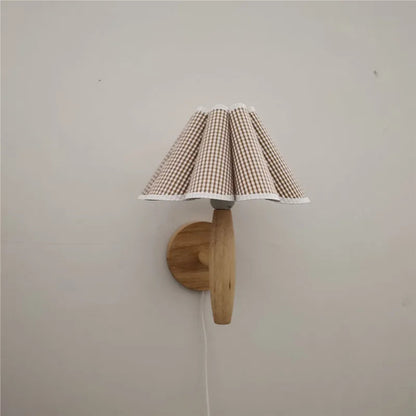 Rustic Wooden Wall Light with Soft Shade