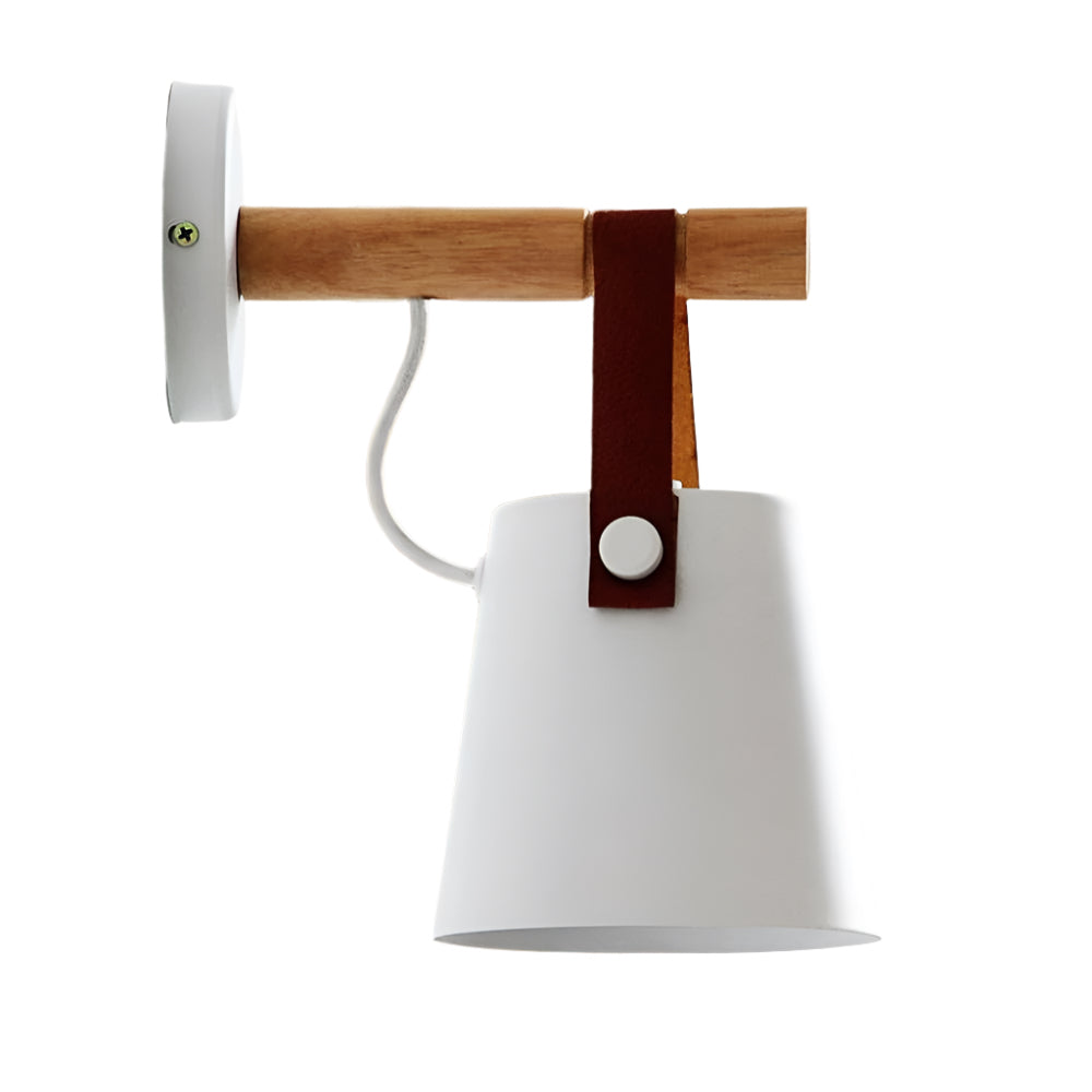 Rustic Wooden Wall Lamp with Leather Detailing