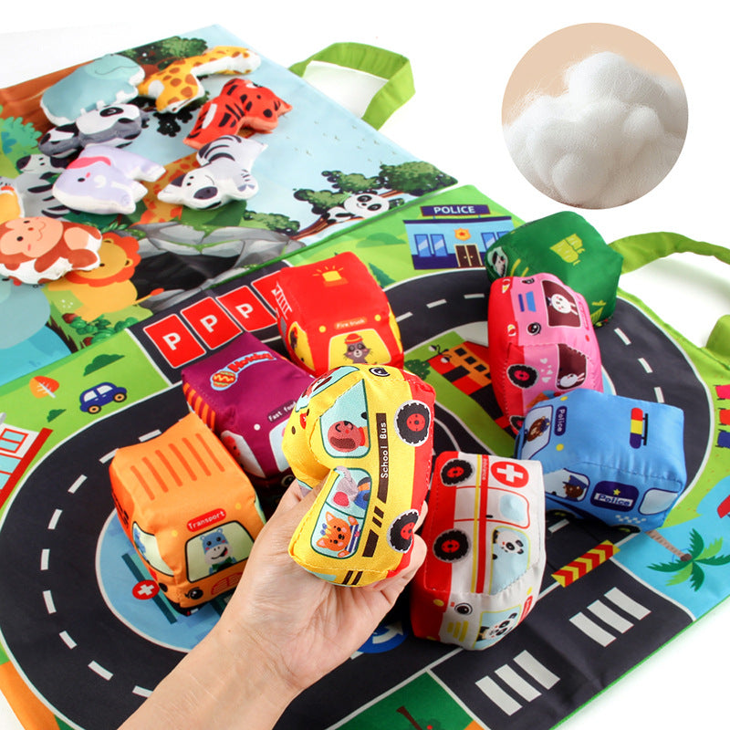 Portable 2-in-1 Soft Toy Cars Playset with Storage Bag