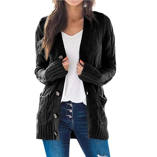 Comfy Ladies Cable Knit Cardigan Sweater - Luxicro