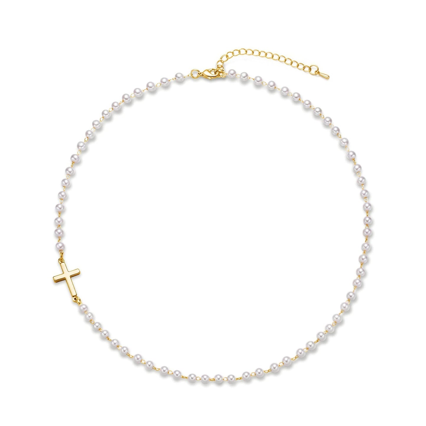 Dainty Faux Pearl Cross Layering Choker Necklace - Luxicro