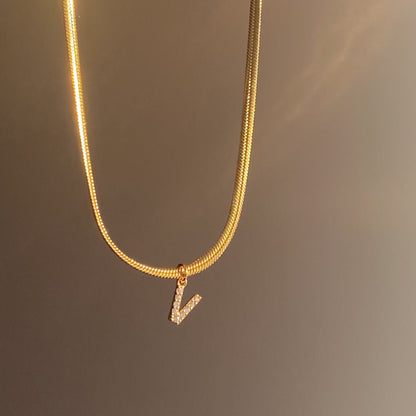 Dainty Letter Diamond Bar Chain Necklace