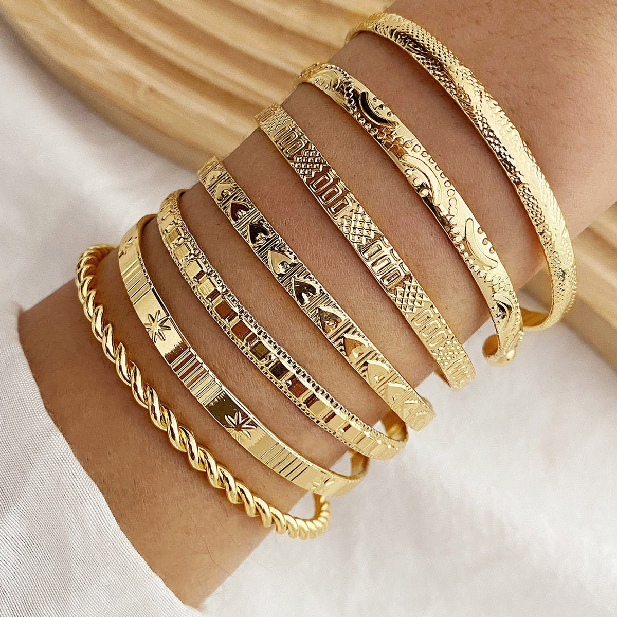 Edgy Multi Tone Statement Cuff Set - Luxicro