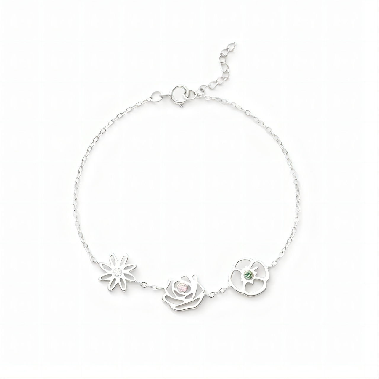 Dainty Gemstone and Bloom Charm Bangle