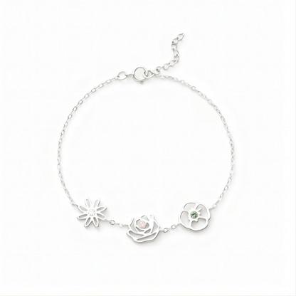 Dainty Gemstone and Bloom Charm Bangle