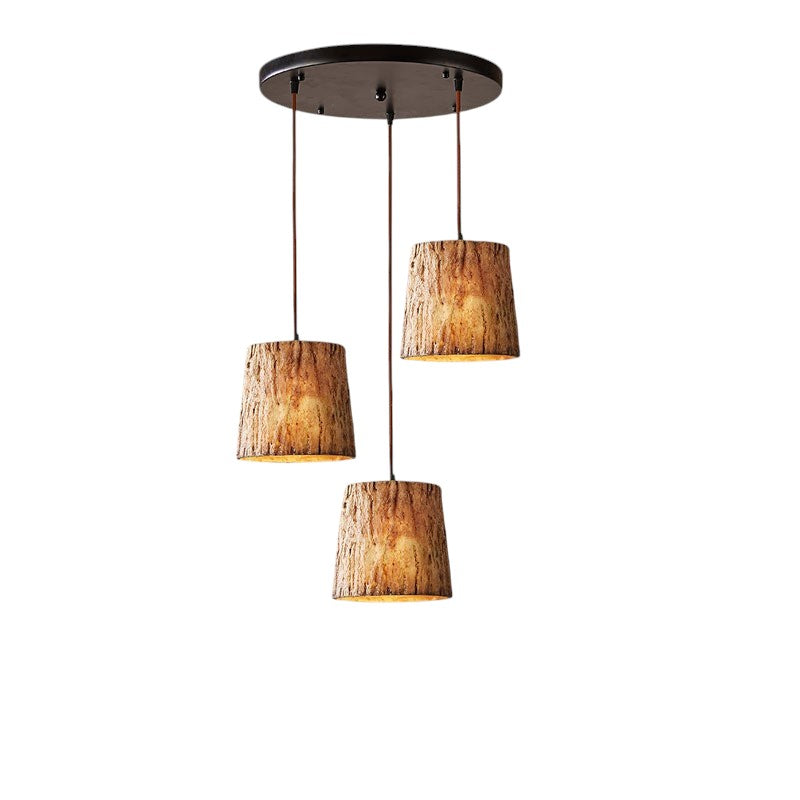 Natural Wood Hanging Light in Brown Finish