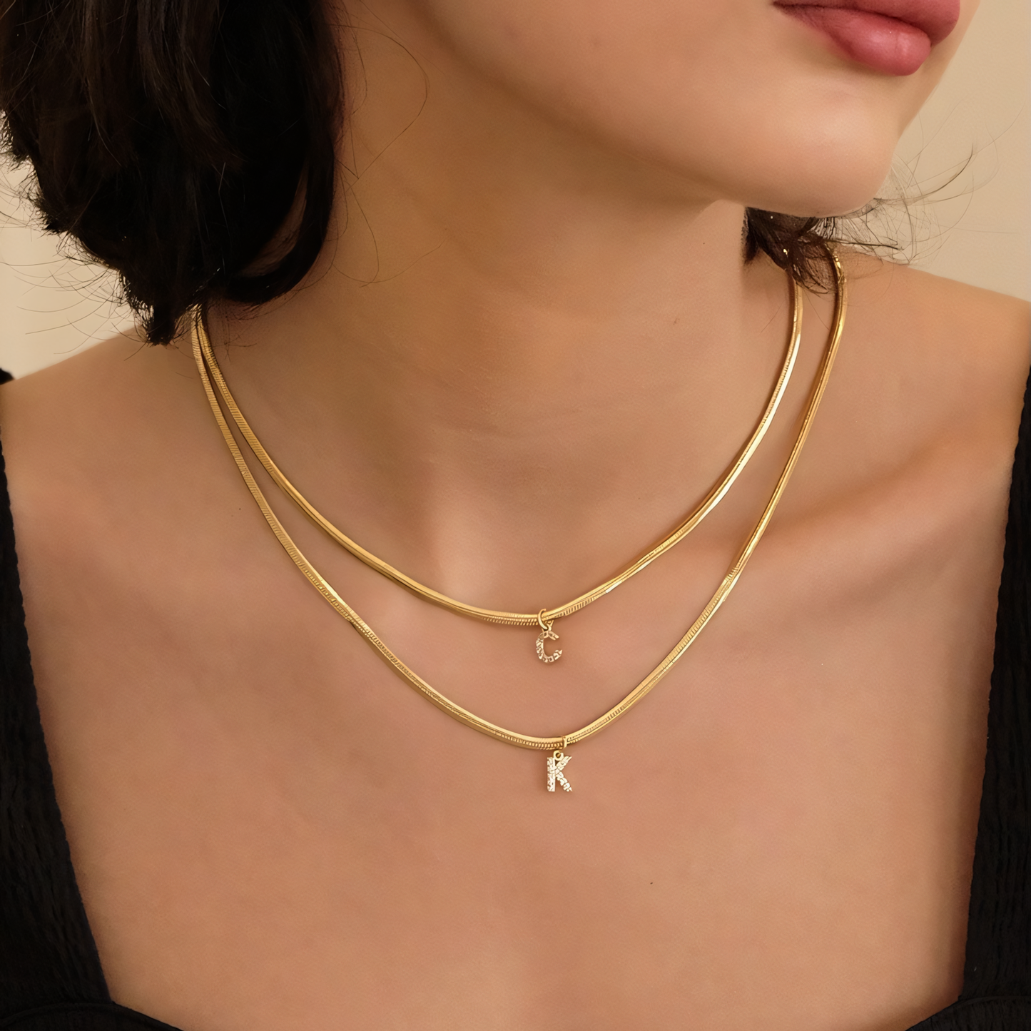 Dainty Letter Diamond Bar Chain Necklace