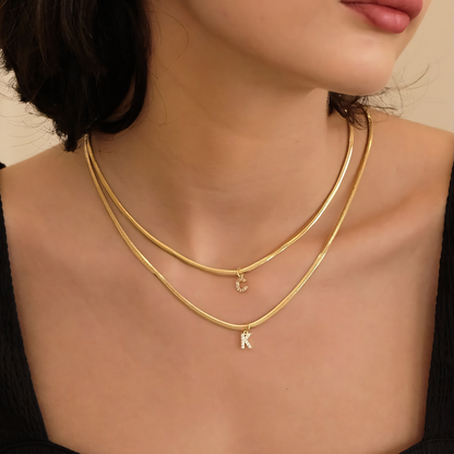 Dainty Letter Diamond Bar Chain Necklace