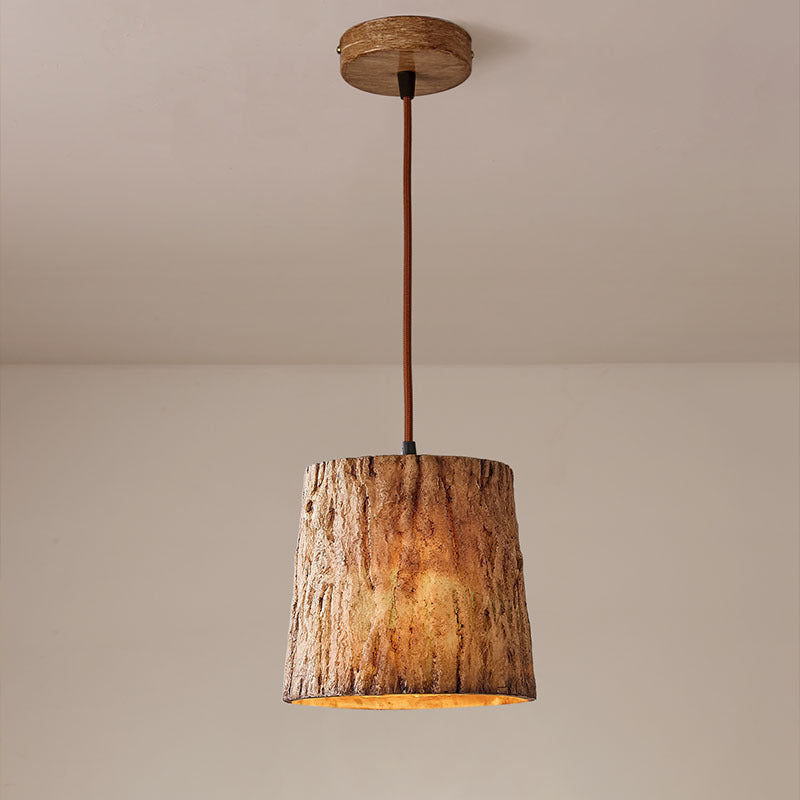 Natural Wood Hanging Light in Brown Finish