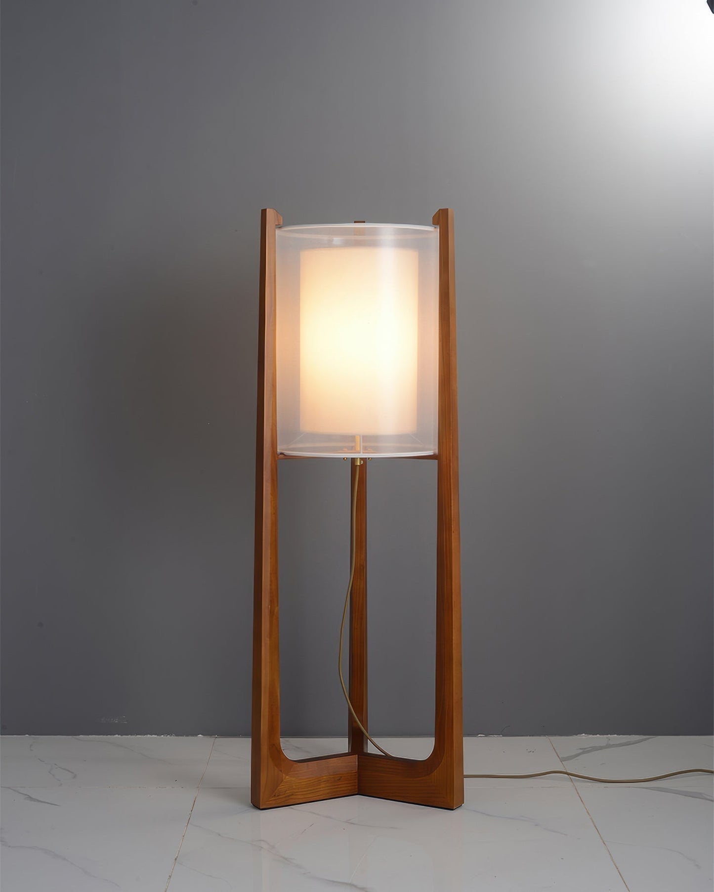Natural Wood Floor Lamp With Linen Shade Minimalist Style