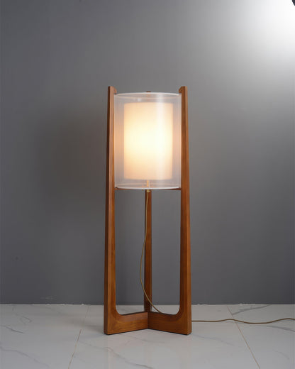 Natural Wood Floor Lamp With Linen Shade Minimalist Style