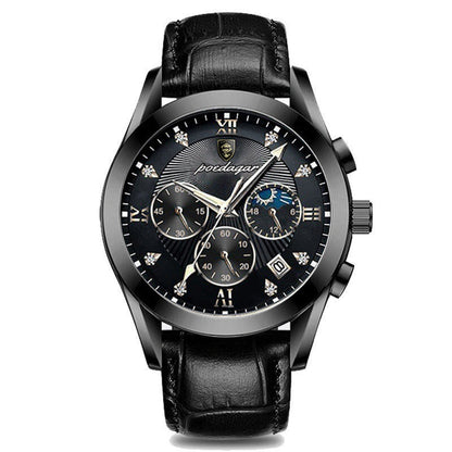 Stylish Mens Black Leather Sapphire Watch