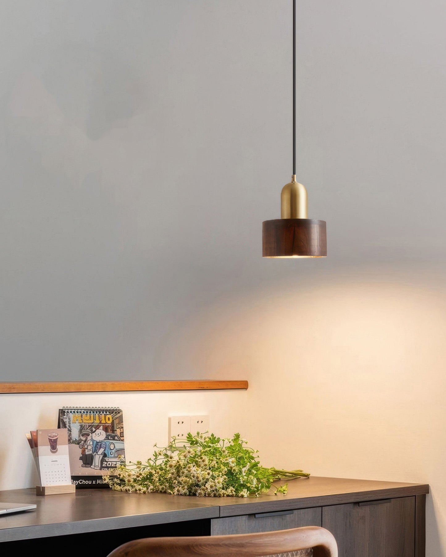 Asian Inspired Hanging Cylinder Pendant Lamp