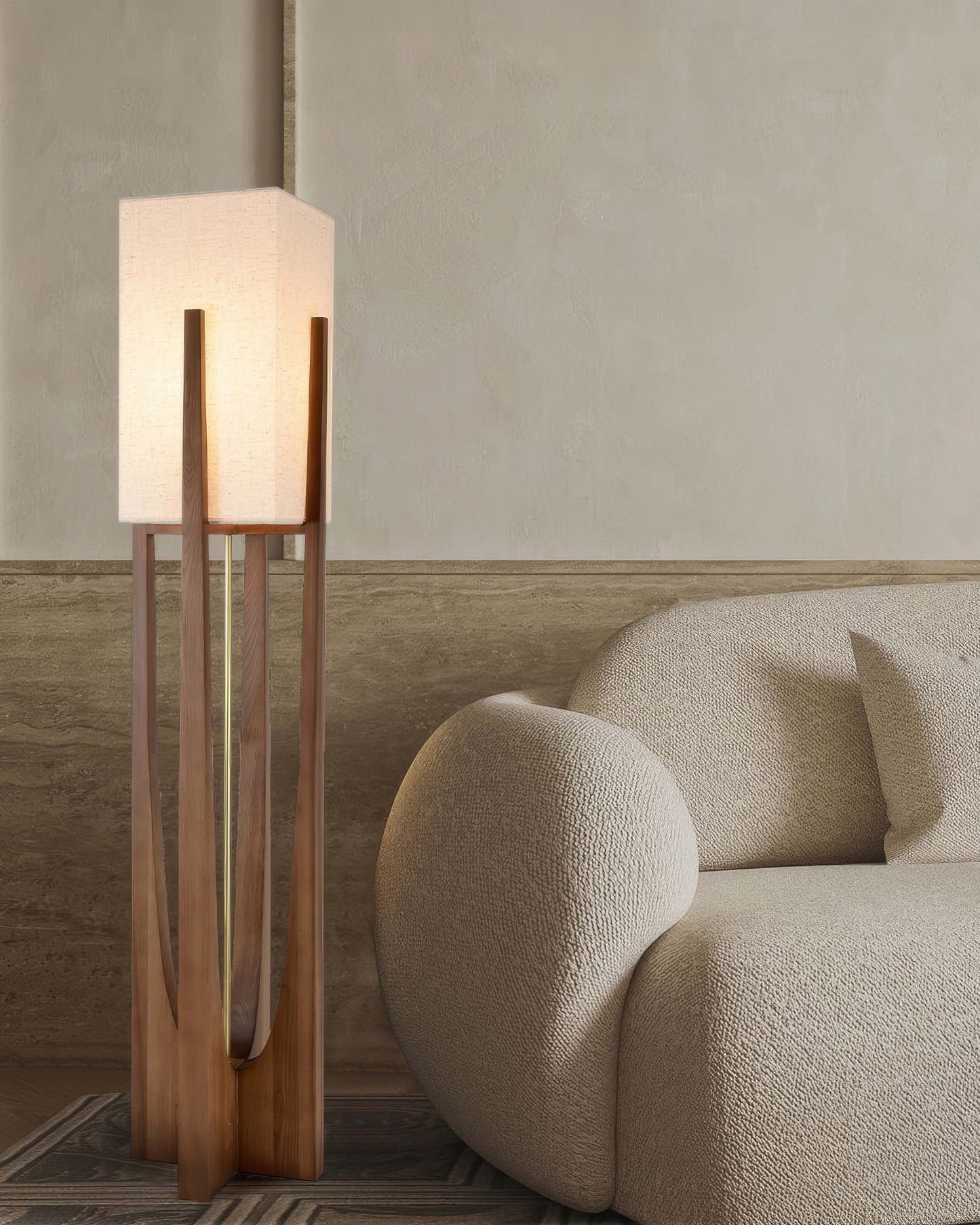 Traditional Wooden Floor Lamp Solid Dark Wood