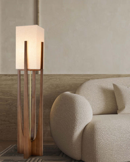 Traditional Wooden Floor Lamp Solid Dark Wood