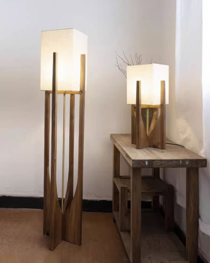 Traditional Wooden Floor Lamp Solid Dark Wood