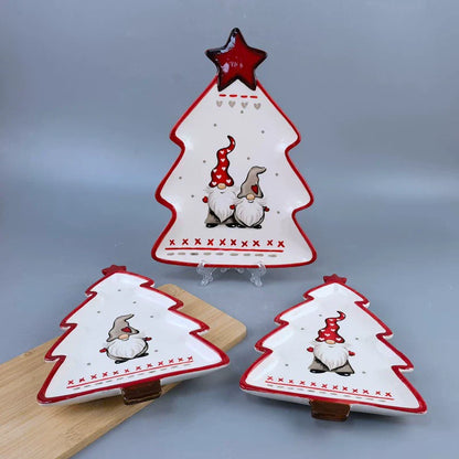 Festive Red Ceramic Holiday Plate Set