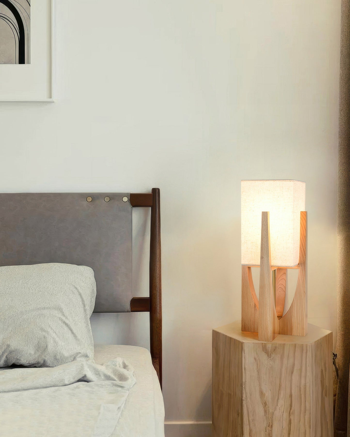 Traditional Wooden Floor Lamp Solid Dark Wood