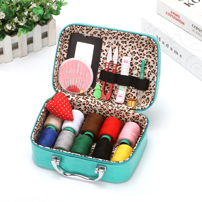 Compact Travel Sewing Kit in Synthetic Leather Box