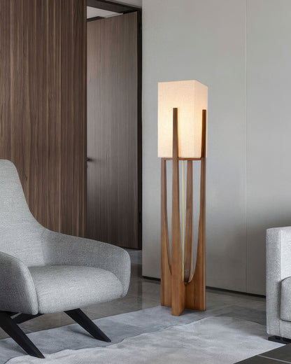Traditional Wooden Floor Lamp Solid Dark Wood