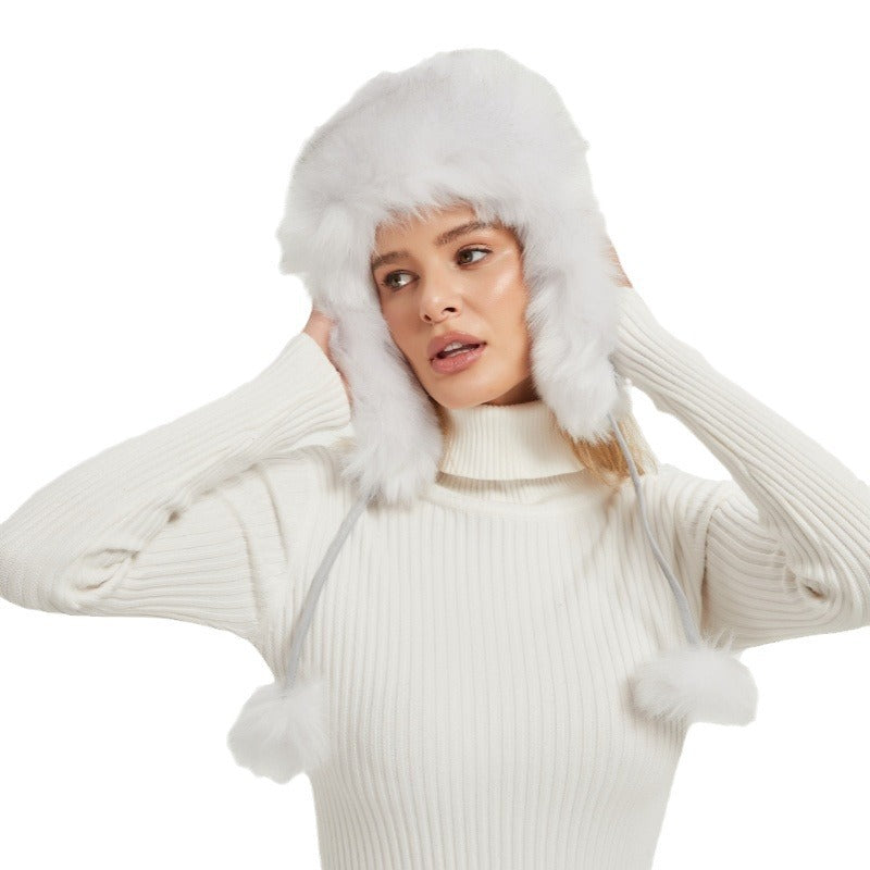 Soft Fuzzy Animal Ear Beanie Hat for Ladies
