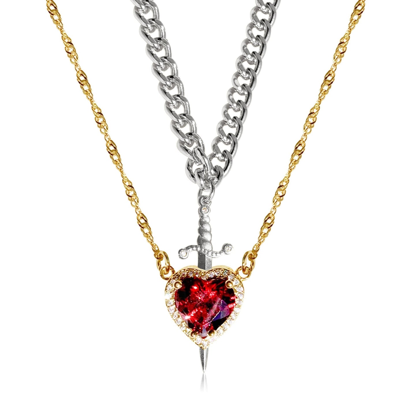 Couple's Heart Shaped Pendant Necklace Set