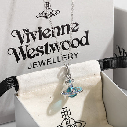 Shining Crystal Planet Pendant Necklace Adjustable