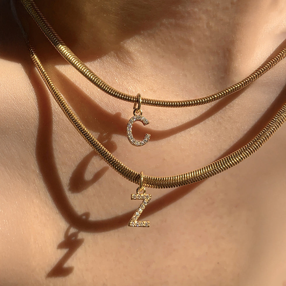 Dainty Letter Diamond Bar Chain Necklace