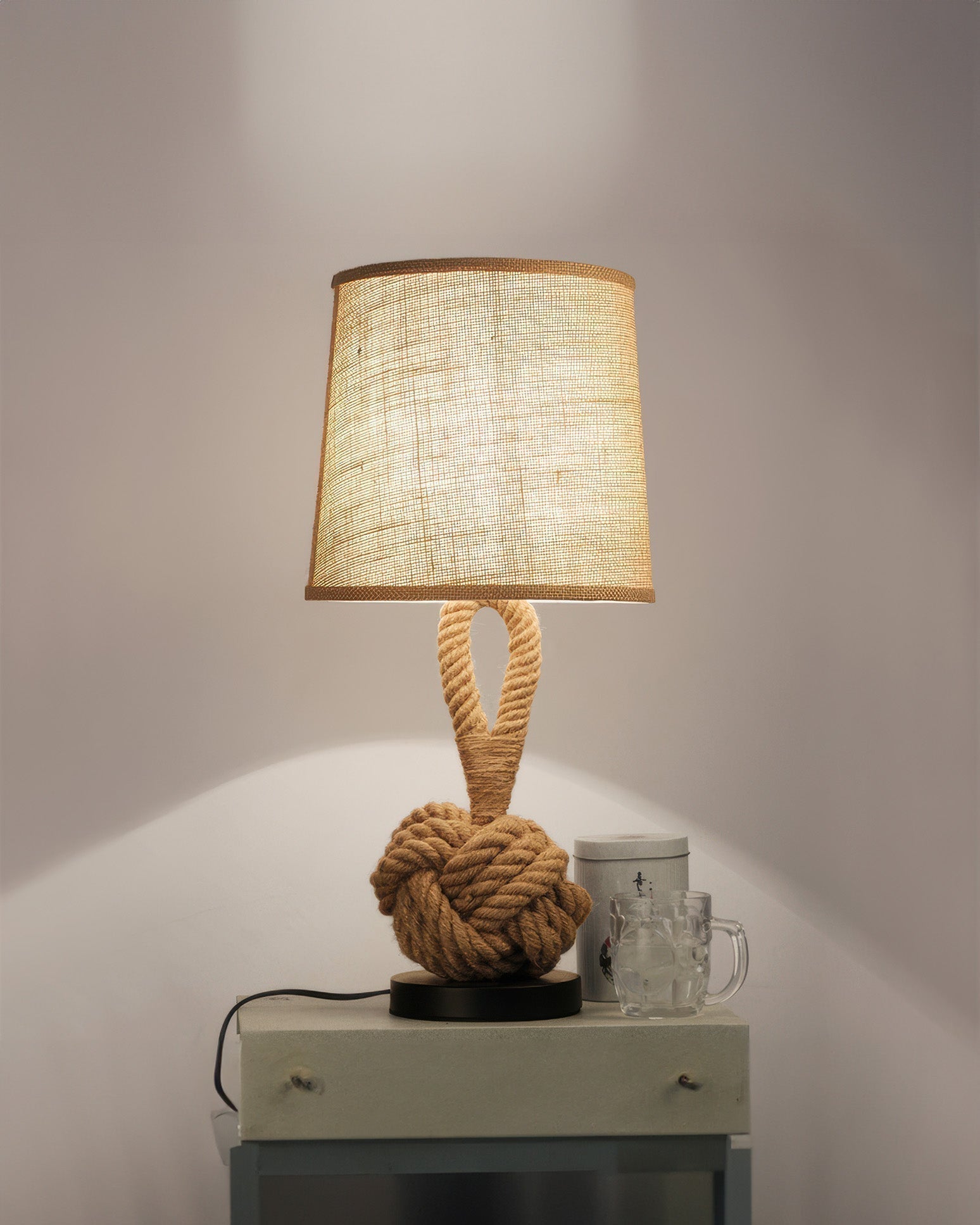 Natural Hemp Rope Table Lamp With Linen Shade - Luxicro