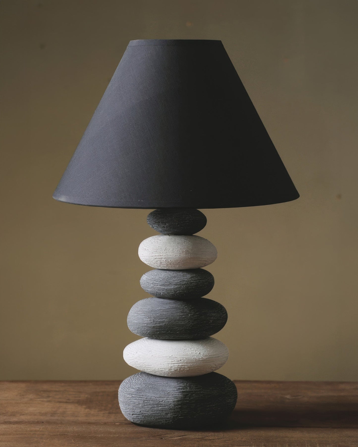 Soft Fabric Table Lamp with Natural Stone Base