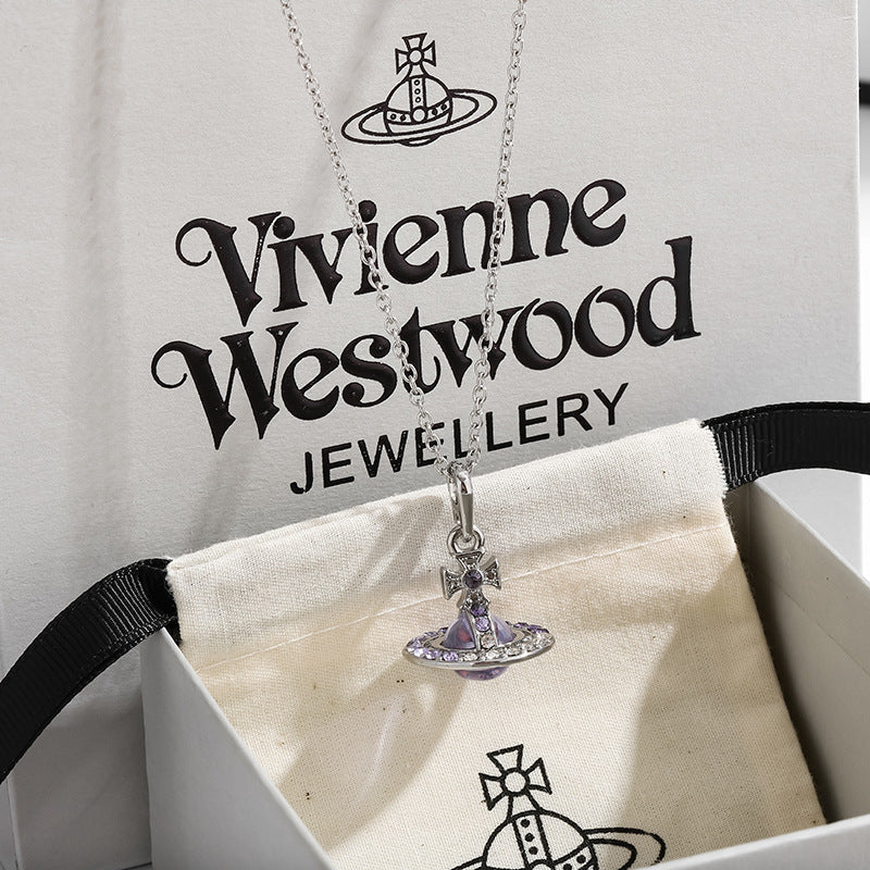 Shining Crystal Planet Pendant Necklace Adjustable