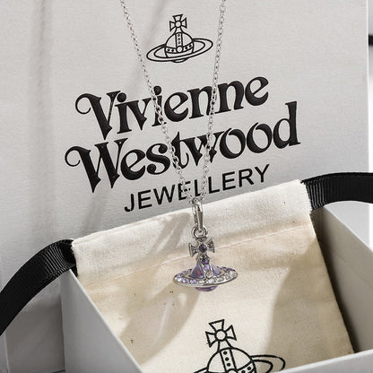 Shining Crystal Planet Pendant Necklace Adjustable