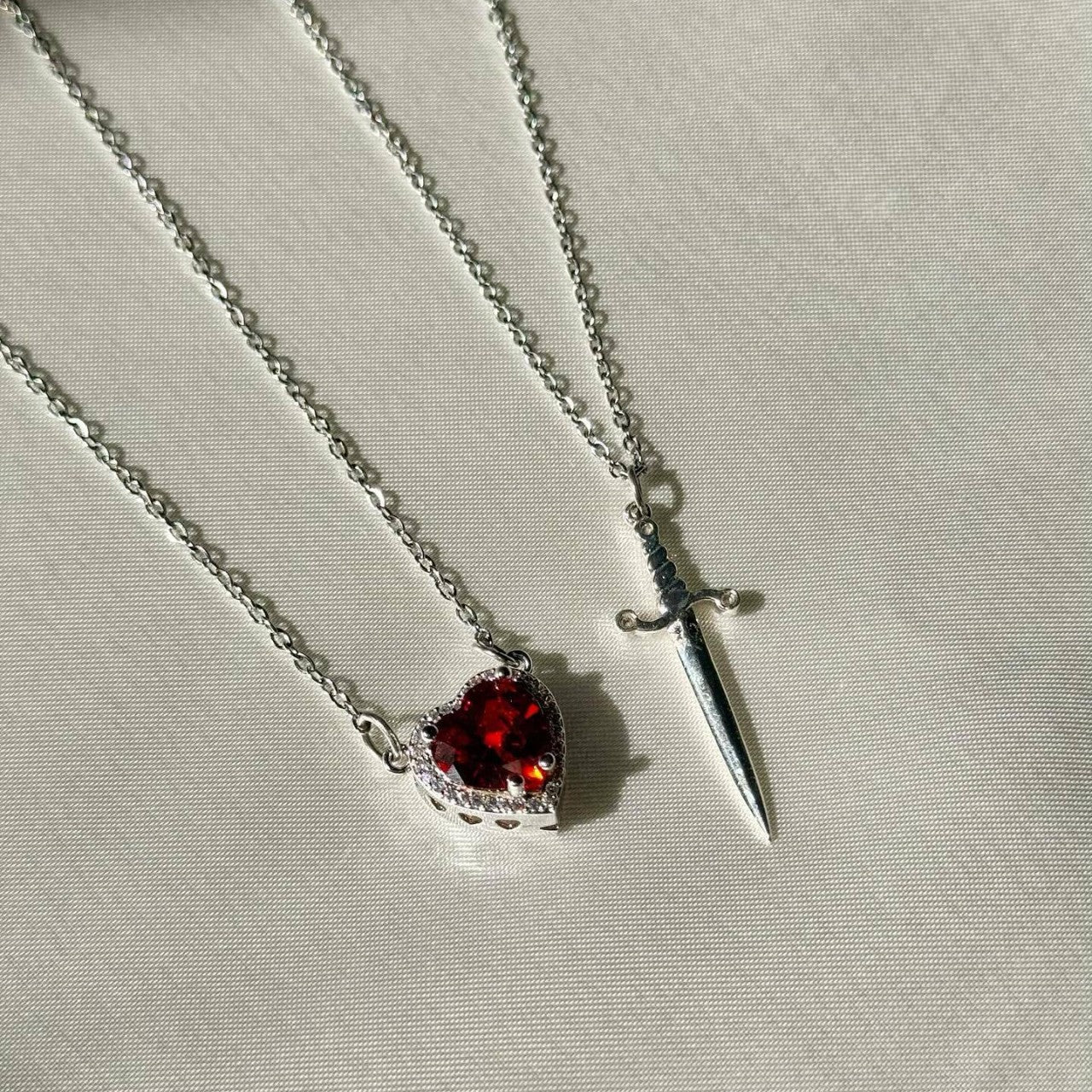 Couple's Heart Shaped Pendant Necklace Set