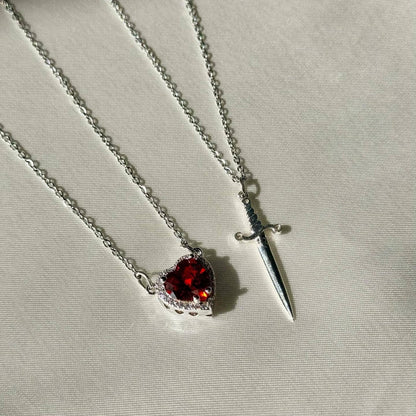 Couple's Heart Shaped Pendant Necklace Set