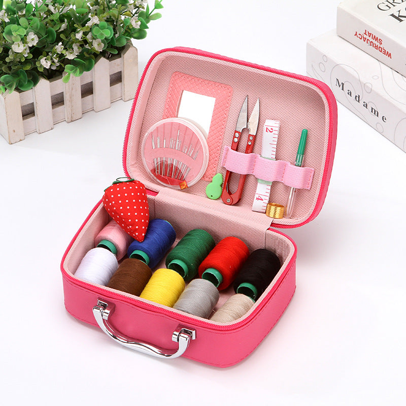 Compact Travel Sewing Kit in Synthetic Leather Box