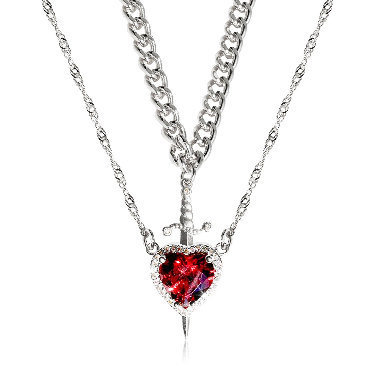 Couple's Heart Shaped Pendant Necklace Set