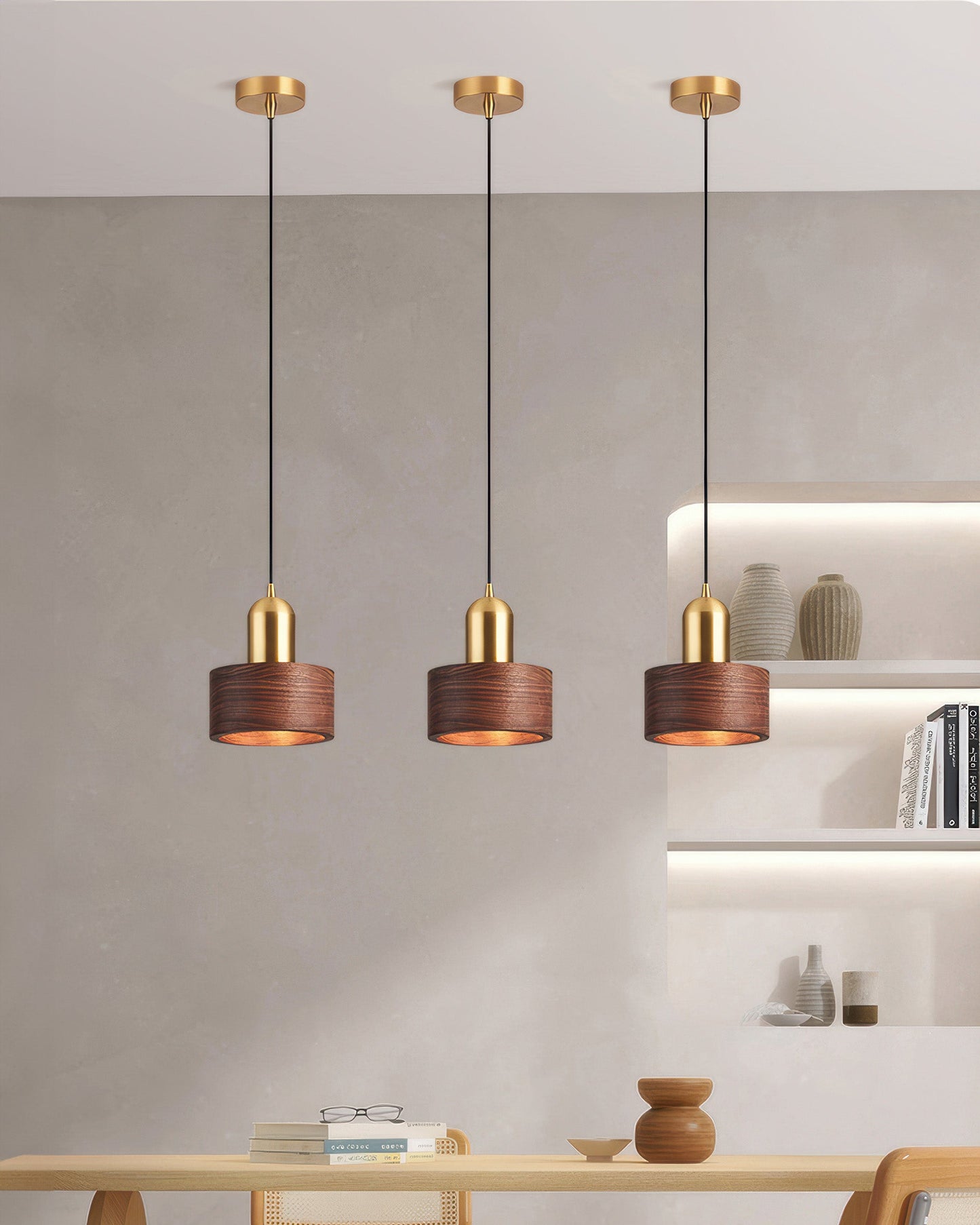 Asian Inspired Hanging Cylinder Pendant Lamp