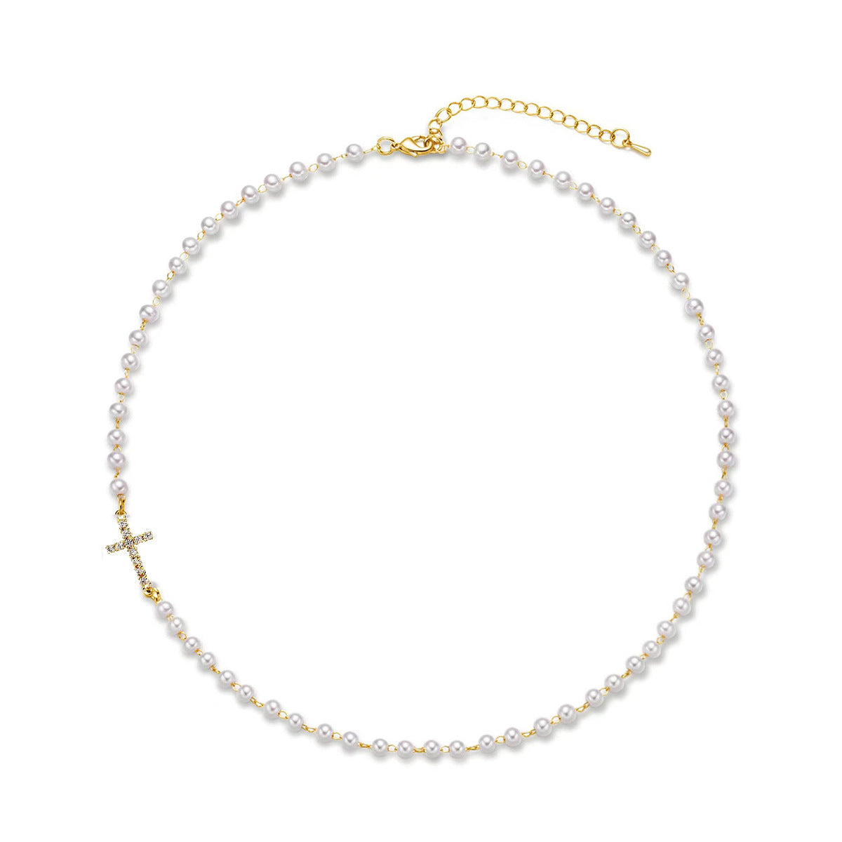 Dainty Faux Pearl Cross Layering Choker Necklace