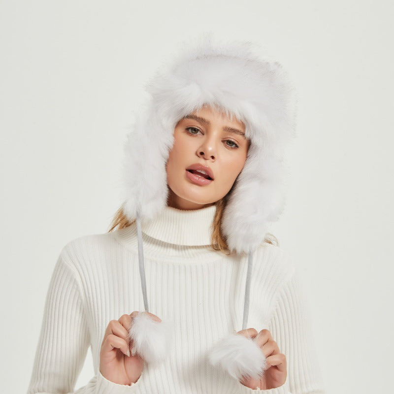 Soft Fuzzy Animal Ear Beanie Hat for Ladies