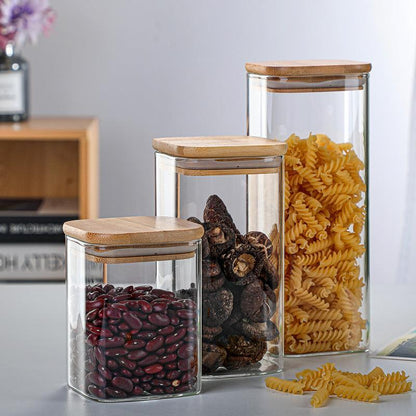 Simple Wooden Top Clear Glass Container Jar - Luxicro