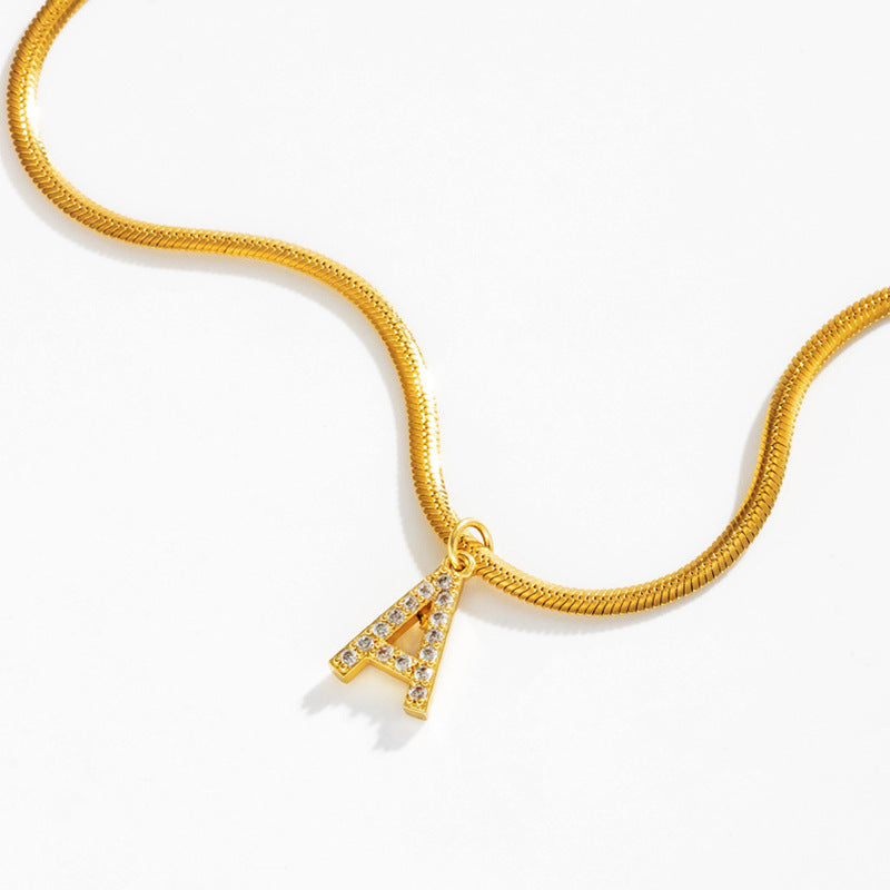 Dainty Letter Diamond Bar Chain Necklace