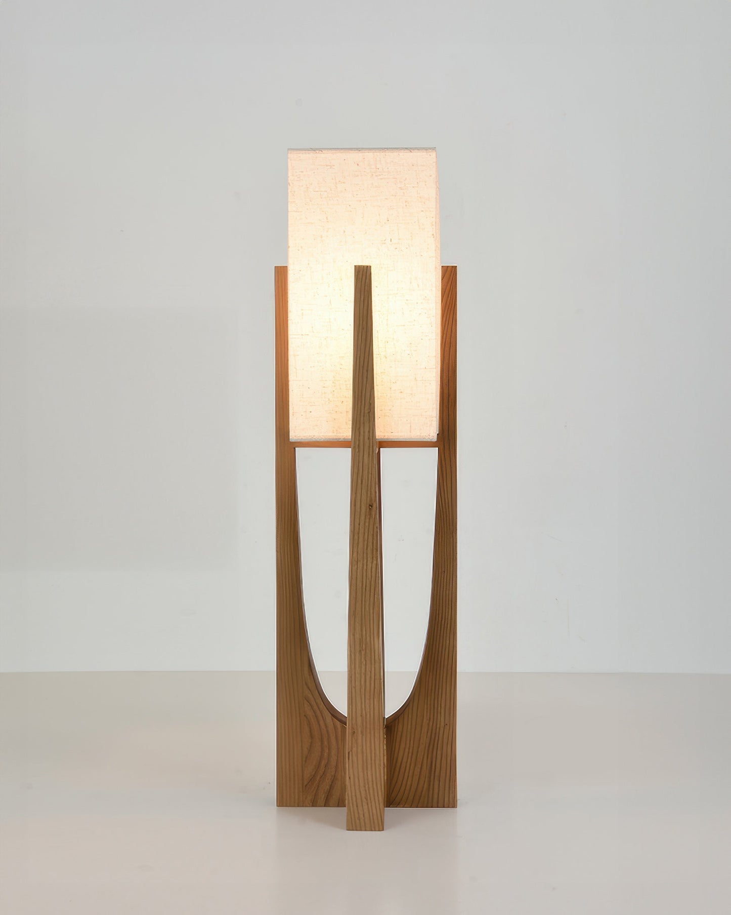 Simple Japanese Style Walnut Floor Lamp With Brass Details