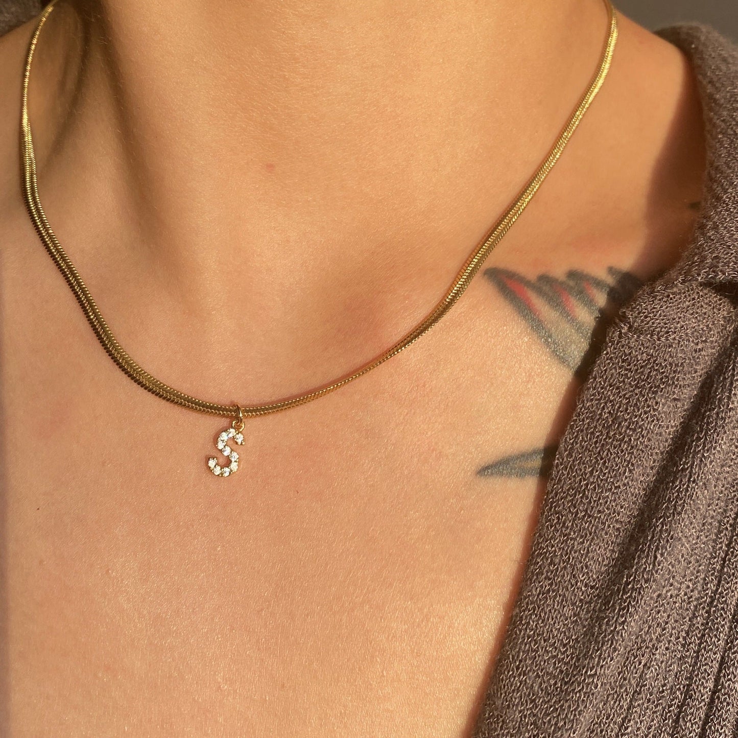 Dainty Letter Diamond Bar Chain Necklace