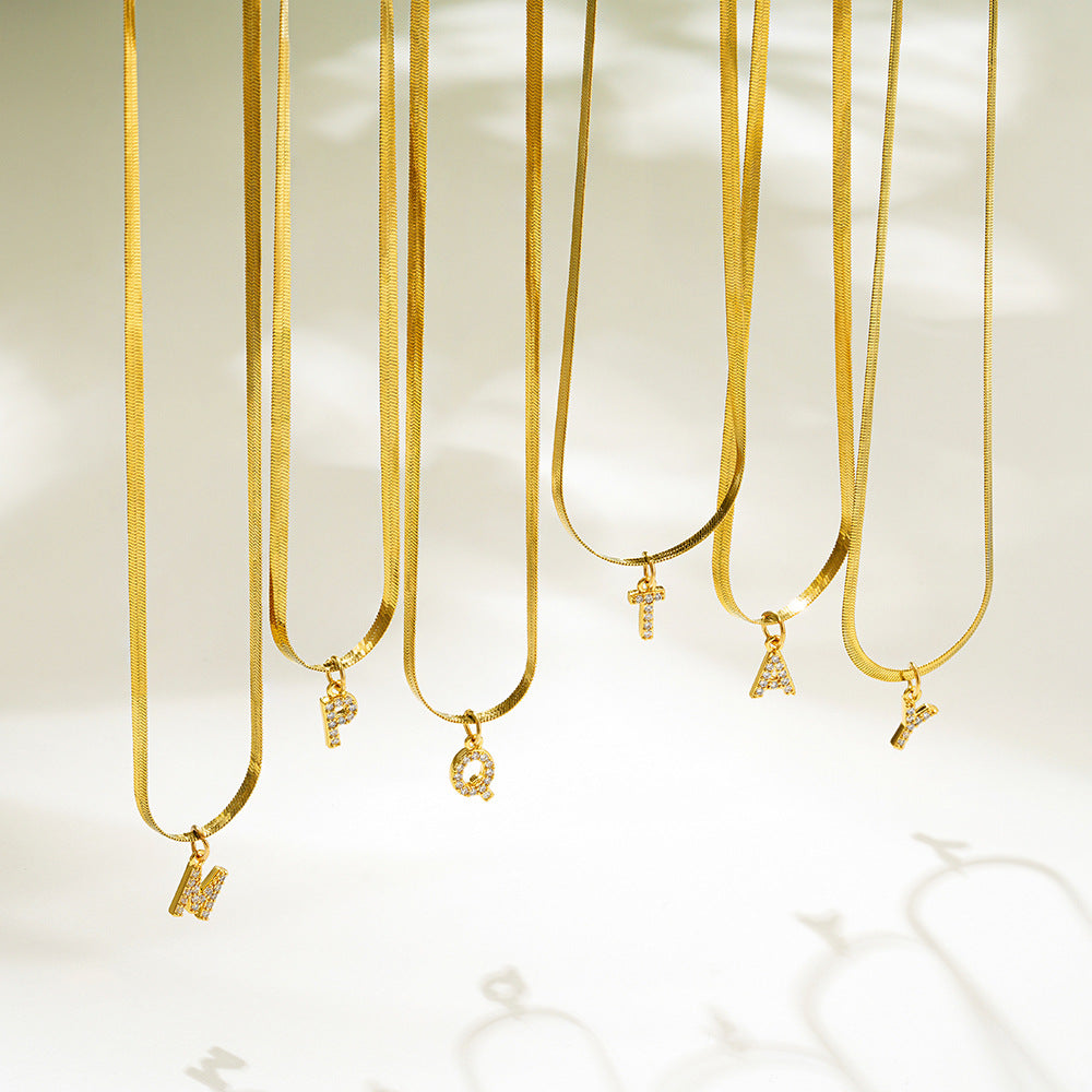 Dainty Letter Diamond Bar Chain Necklace