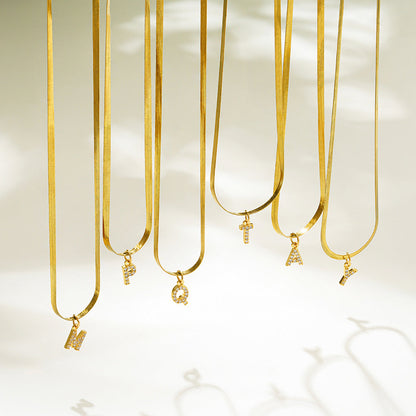 Dainty Letter Diamond Bar Chain Necklace