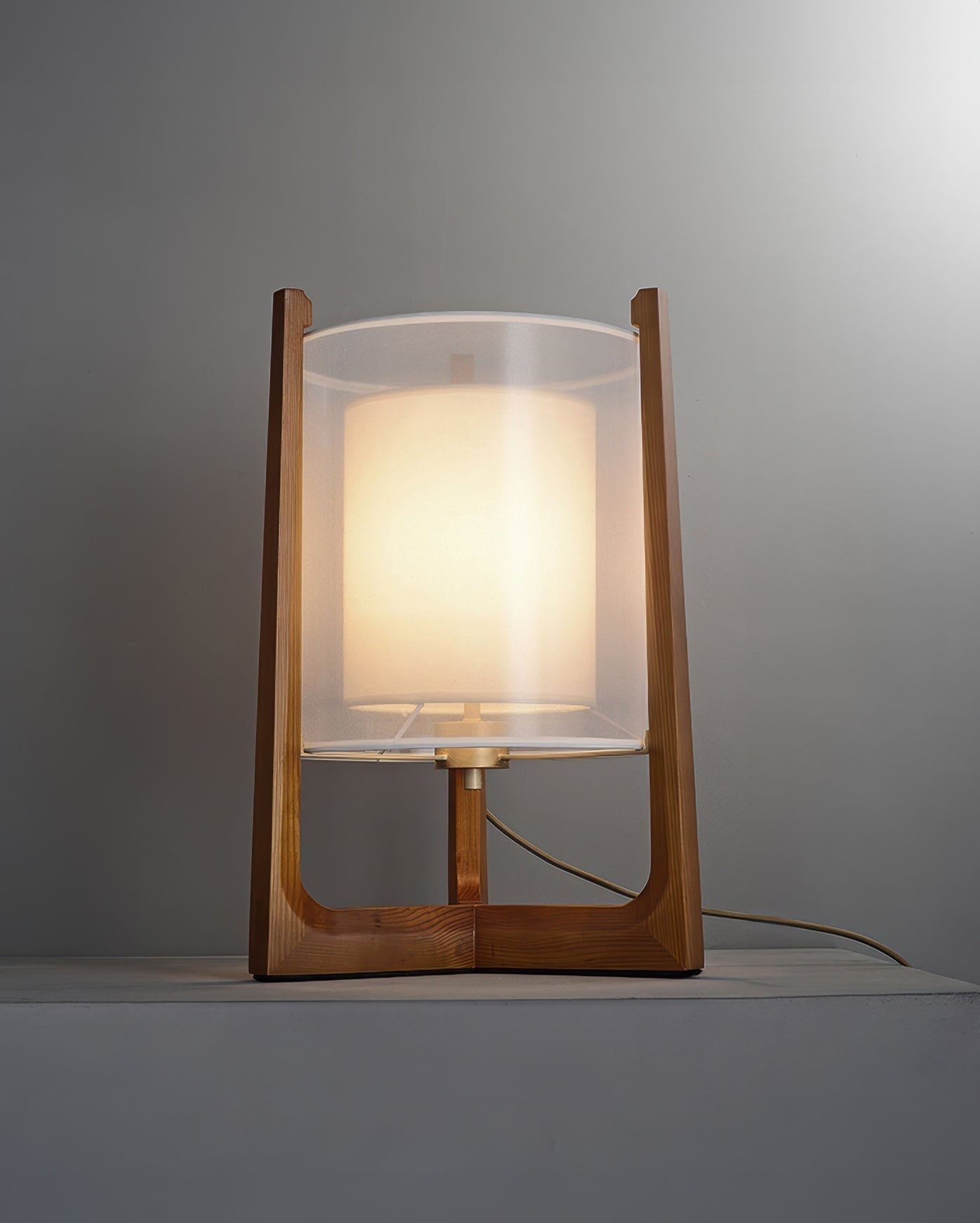 Natural Wood Floor Lamp With Linen Shade Minimalist Style