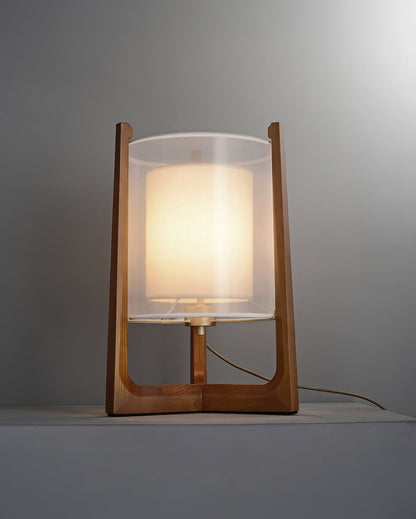 Natural Wood Floor Lamp With Linen Shade Minimalist Style