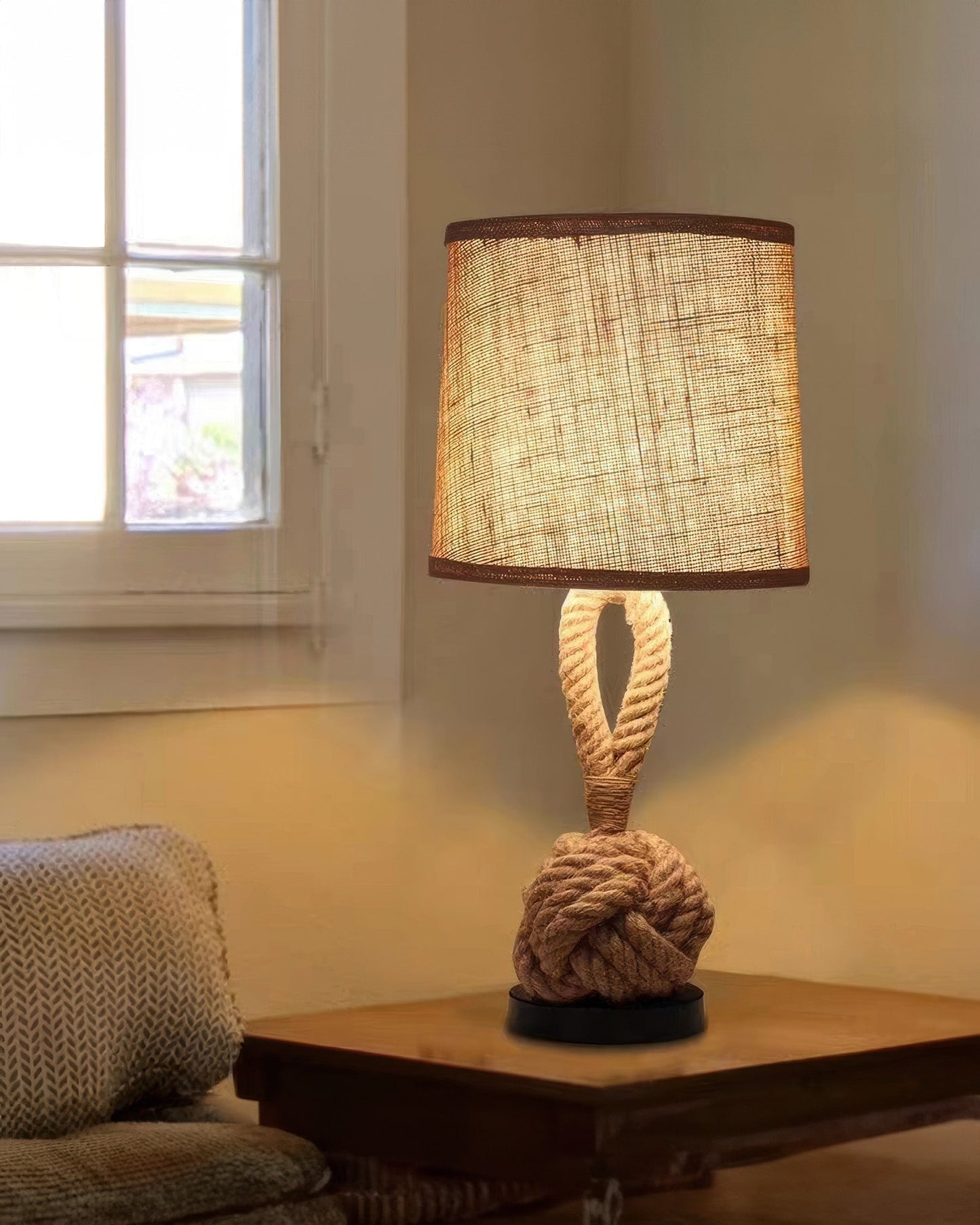 Natural Hemp Rope Table Lamp With Linen Shade