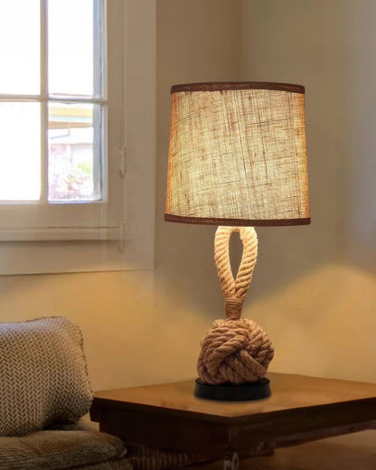 Natural Hemp Rope Table Lamp With Linen Shade