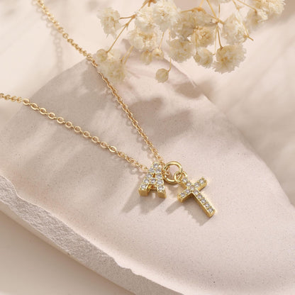 Delicate Diamond Letter & Cross Pendant Necklace